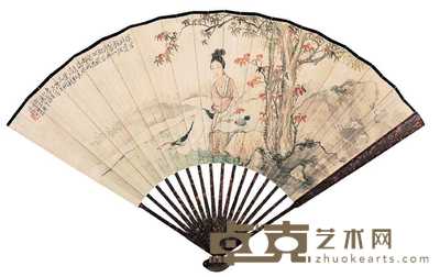 徐菊庵 孔宪彭 红叶题诗 寻西山隐者不遇 成扇 18×50.5cm
